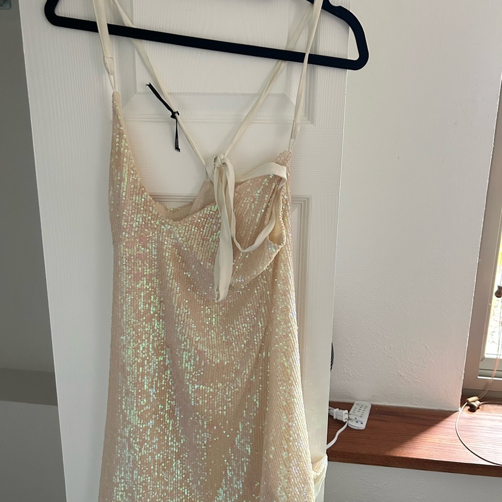 Iridescent Sequin Slip Dress - Pearl Sheen